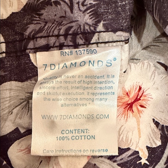 7Diamonds Tropical Floral Shirt Mens Medium Black Hawaiian Button Up Cotton - Picture 8 of 9